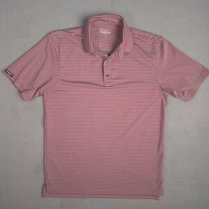 Straight Down Mens Golf Polo Shirt Medium Red Grey Striped Performance Stretch